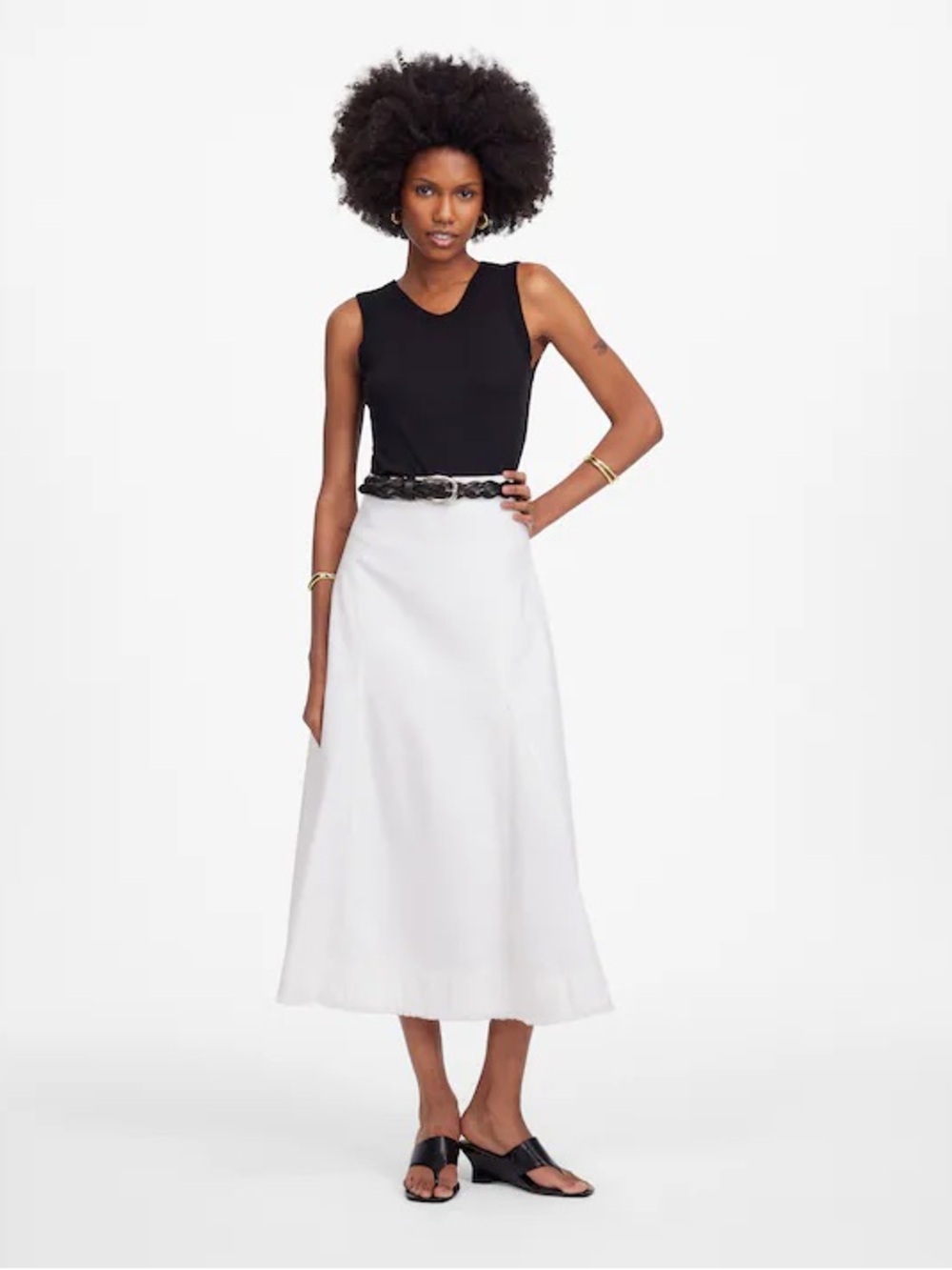 Madewell Fluted Midi Skirt in Tile White
